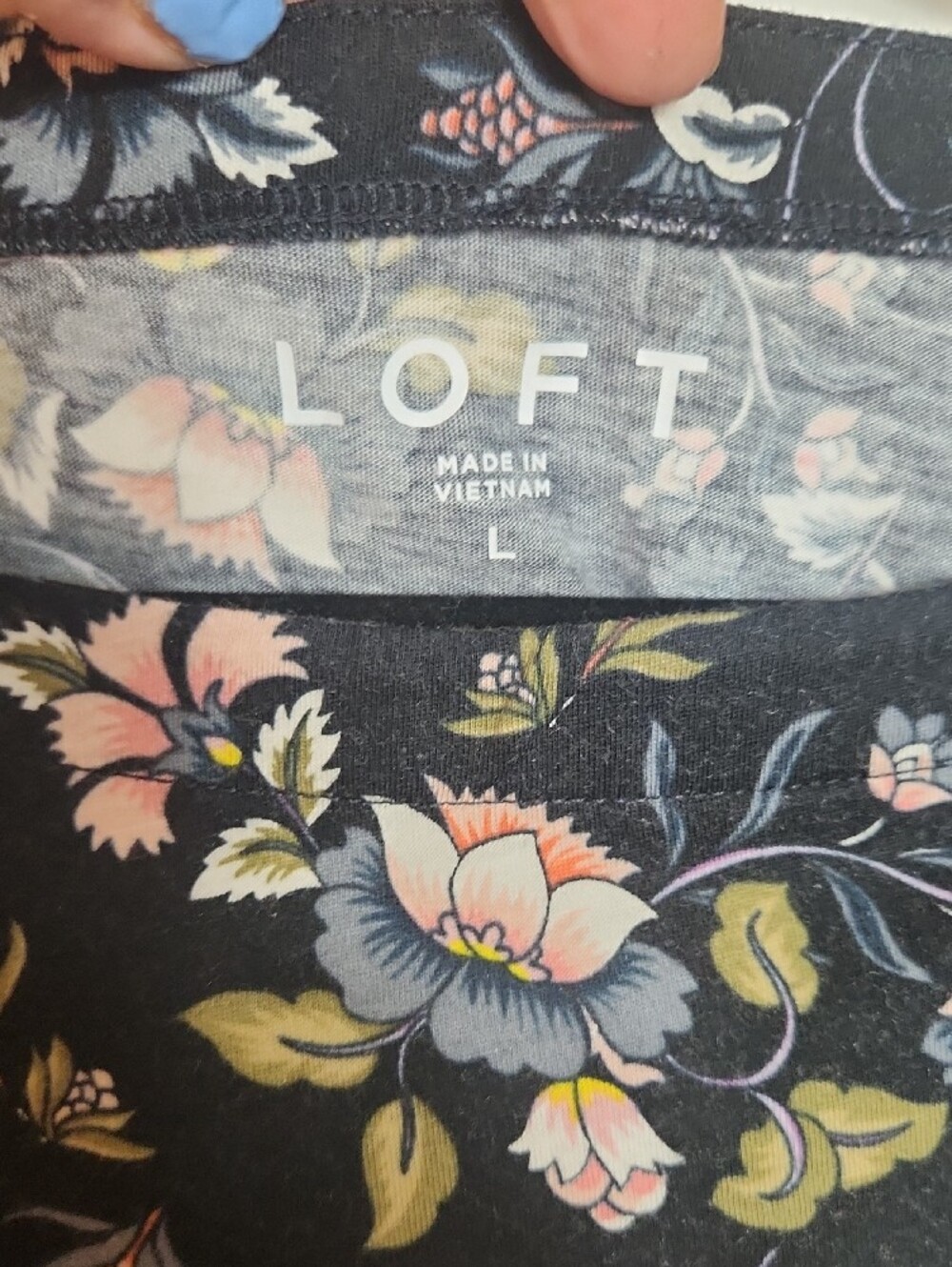 LOFT Black Floral Ruffle-Hem Long Sleeve Top - Picture 4 of 7